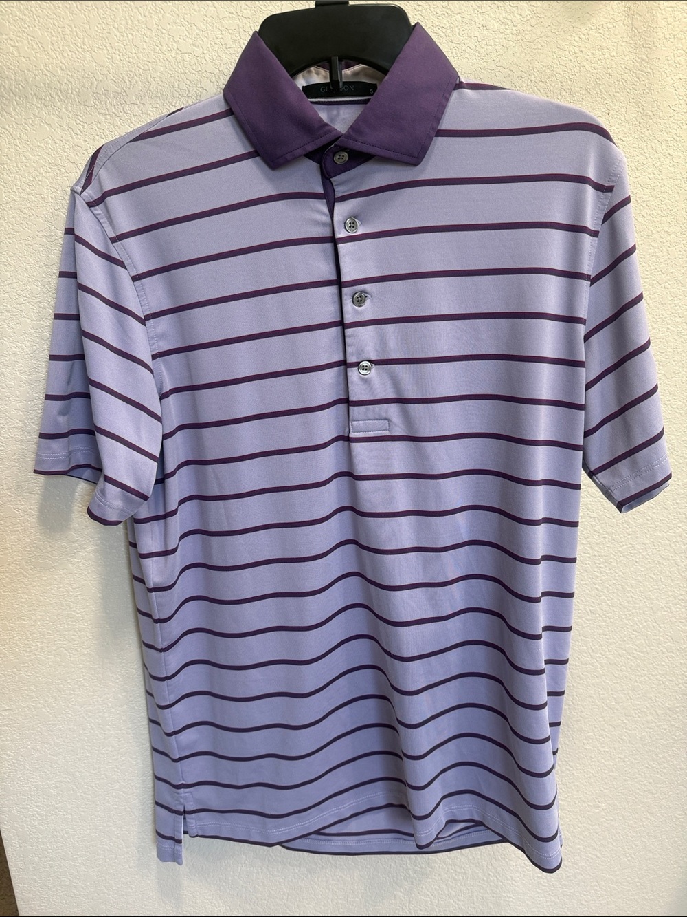 Greyson Lavender Polo with Dark Purple Stripes